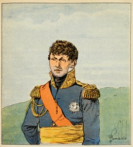 エマニュエル・ドゥ・ラス・カース伯爵（1766-1842）の著書『聖ヘレネの記念』に掲載されたボンブル・ルイ（1862-1927）のイラスト。マレシャル・ヴィクトルの肖像（クロード・ヴィクトル・ペラン 作： Louis Charles Bombled