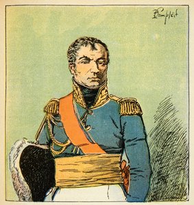 エマニュエル・ド・ラス・ケース伯爵（1766-1842）の著書『聖ヘレネの記念』に掲載されたボンブル・ルイ（1862-1927）のイラスト。レッジョ公爵の牧童ニコラ・シャルル・ウーディノ（1767-1847）の肖像、プライベート・コレクション 作： Louis Charles Bombled