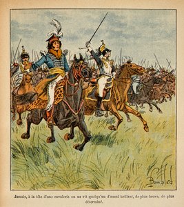 エマニュエル・ド・ラス・ケース伯爵（1766-1842）の著書『聖ヘレネの記念』に掲載されたボンブル・ルイ（1862-1927）のイラスト。騎兵隊の先頭で荷を積むヨアヒム・ムラット（1767-1815）、プライベート・コレクション