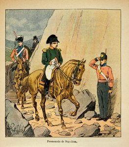 エマニュエル・ド・ラス・ケース伯爵（1766-1842）の著書「サン・ヘレネの記念」に掲載されたボンブル・ルイ（1862-1927）のイラスト。皇帝ナポレオンのサン・ヘレネへのプロムナード、個人蔵 作： Louis Charles Bombled