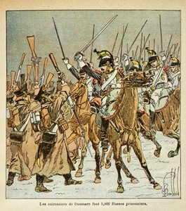 エマニュエル・ド・ラス・ケース伯爵（1766-1842）の著書「聖ヘレネの記念碑」に掲載されたボンブル・ルイ（1862-1927）のイラスト。ロシア遠征で1800人のロシア人を捕獲したDoumere大佐の第9連隊の戦艦、個人蔵 作： Louis Charles Bombled
