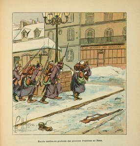 ルイ・ボンブルド（1862-1927）が挿絵を描いたウジェーヌ・セルジェント（グルネスト）の「ロワールの軍隊」（独仏戦争、1870-1871年のキャンペーン）。1871年1月、ル・マン市におけるプロシア軍の入場、個人蔵 作： Louis Charles Bombled