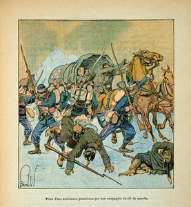ルイ・ボンブルド（1862-1927）が絵を描いたグルネストことウジェーヌ・セルジェントの「ロワールの軍隊」（独仏戦争、1870年から1871年のキャンペーン）。第43軍の中隊によるプロシア軍の救急車の奪取、個人蔵 作： Louis Charles Bombled