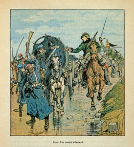 ルイ・ボンブルド（1862-1927）が挿絵を描いたウジェーヌ・セルジェント（グレネスト）の「ロワールの軍隊」（独仏戦争、1870年から1871年のキャンペーン）。1870年の戦争におけるフランス軍によるドイツ軍輸送船団の捕獲、個人蔵 作： Louis Charles Bombled