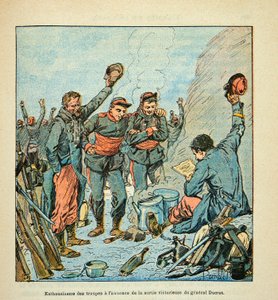 ルイ・ボンブルド（1862-1927）が絵を描いたウジェーヌ・セルジェント（グレネスト）の「ロワール軍」（独仏戦争、1870年～1871年のキャンペーン）。デュクロ将軍の戦勝発表に熱狂するロワール軍の兵士たち。 作： Louis Charles Bombled