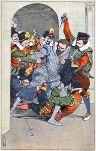 1588年にブロワで行われたギース公アンリ1世の殺害事件。 作： Louis Charles Bombled