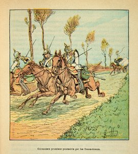 ルイ・ボンブルド（1862-1927）が挿絵を描いたグルネストことウジェーヌ・セルジェントの「ロワールの軍隊」（独仏戦争、1870年から1871年のキャンペーン）。1870年10月、フライシストに追われるプロイセンの騎兵隊、個人蔵