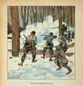 ルイ・ボンブルド（1862-1927）が挿絵を描いたグルネストことユージン・セルジェントの『ロワールの軍隊』（独仏戦争、1870年～1871年のキャンペーン）。Francs shooters French fighter under wood, Private Collection