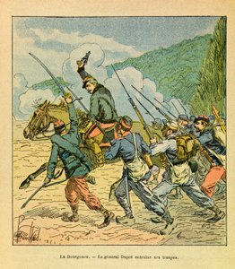 ルイ・ボンブルド（1862-1927）が描いたユージン・セルジャン（グレネスト）の東部軍（独仏戦争、1870-1871年のキャンペーン）。デュプレ将軍は1870年10月のラ・ブルゴンスの戦いで部下の頭を持っている、プライベート・コレクション 作： Louis Charles Bombled