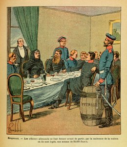 ルイ・ボンブルド（1862-1927）が描いたグルネストことユージン・セルジュの東部軍（独仏戦争、1870-1871年のキャンペーン）。ルージュモンでは、ドイツ軍将校は出発前に、彼らが下宿している家の女主人から金額を渡されている。 作： Louis Charles Bombled