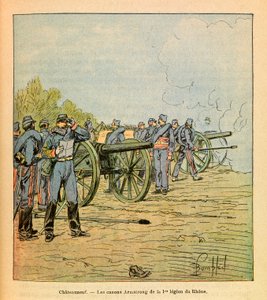 ルイ・ボンブルド（1862-1927）が描いたウジェーヌ・セルジャン（グレネスト）の東部軍（独仏戦争、1870年から1871年のキャンペーン）。シャトーヌフの前で、1870年12月のローヌ第一軍団のアームストロングカノン隊、個人蔵