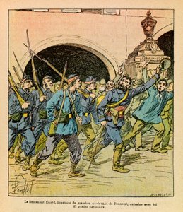 ルイ・ボンブルド（1862-1927）が描いた「グルネストことユージン・セルジュの東部軍」（独仏戦争、1870-1871年の戦い）。1870年10月のエピナルでの戦闘の際、エナール中尉は敵の前を歩くことを熱望し、ナチス・ドイツ軍の兵士を引き連れていた。