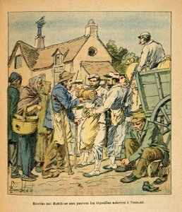 ルイ・ボンブルド（1862-1927）が描いた、グルネストと呼ばれるユージン・セルジュの東部軍（独仏戦争、1870-1871年のキャンペーン）。ブーラス大佐の動機は、敵から奪った遺骨を貧しい人々に分配したこと、Particular Collection 作： Louis Charles Bombled
