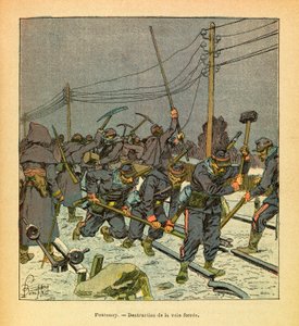 ルイ・ボンブルド（1862-1927）が描いた、グルネストと呼ばれるユージン・セルジュの東部軍（独仏戦争、1870-1871年のキャンペーン）。フォンテーヌイ、鉄道の破壊、個人蔵 作： Louis Charles Bombled