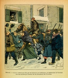 ルイ・ボンブルド（1862-1927）が描いた、グルネストと呼ばれるユージン・セルジュの東部軍（独仏戦争、1870年から1871年のキャンペーン）。1871年1月、ヘリクール、クーセナンの住民がヴォルキエ司令官とその部下に行った熱狂的なイベント 作： Louis Charles Bombled