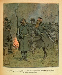ルイ・ボンブルド（1862-1927）が描いた「グルネスト」と呼ばれるユージン・セルジュの東部軍（独仏戦争、1870-1871年のキャンペーン）。ニュイ・サン・ジョルジュの人質の指揮を担当していたプロイセンの大尉が、人質となった兵士の一人を回想する。 作： Louis Charles Bombled
