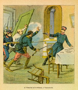 ルイ・ボンブルド（1862-1927）が描いたグルネストと呼ばれるユージン・セルジュの東部軍（独仏戦争、1870年から1871年のキャンペーン）。ヴォークールでフランス軍に捕らえられたプロシア軍将校、個人蔵 作： Louis Charles Bombled