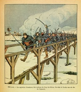 ルイ・ボンブルド（1862-1927）が描いた、グルネストとして知られるユージン・セルジュの東部軍（独仏戦争、1870 -1871年のキャンペーン）。1871年1月、Hericourt、Puy de Domeの大尉Grosliersと動機は敵の砲火の下でDoubsを横断、Privat 作： Louis Charles Bombled