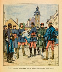 ルイ・ボンブルド（1862-1927）が描いた、グルネストと呼ばれるユージン・セルジュの東部軍（独仏戦争、1870年～1871年のキャンペーン）。ニュイ・サン・ジョルジュの戦い；マルシェ広場でクレメル将軍が防衛命令を下す（1870年12月、Pr 作： Louis Charles Bombled