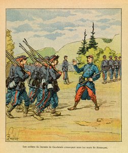 ルイ・ボンブルド（1862-1927）が描いた、グルネストと呼ばれるユージン・セルジュの東部軍（独仏戦争、1870-1871年のキャンペーン）。ブザンソンの城壁の下で練習するカンブリエル将軍の軍隊の兵士たち、個人蔵 作： Louis Charles Bombled