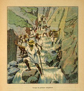 Henri Galli dit Galllichet (1854-1922)著、Louis Bombled (1862-1927)絵による「マダガスカルの戦争-1885-1895年のフランス遠征の逸話史」。1895年のマダガスカル空母部隊、個人蔵 作： Louis Charles Bombled