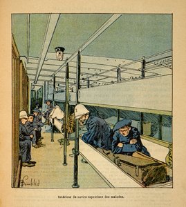 Henri Galli dit Galllichet (1854-1922)著、Louis Bombled (1862-1927)絵による「マダガスカルの戦争-1885-1895年のフランス遠征の逸話史」。病気の兵士を送還する病院船の内部 個人蔵 作： Louis Charles Bombled
