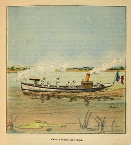 Henri Galli dit Galllichet (1854-1922)著、Louis Bombled (1862-1927)絵による「マダガスカルの戦争-1885-1895年のフランス遠征の逸話史」。1895年、マダガスカルのイコパ川におけるフランスのカノンニエール、個人蔵 作： Louis Charles Bombled