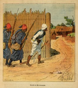Henri Galli dit Galllichet (1854-1922)著、Louis Bombled (1862-1927)絵による「マダガスカルの戦争-1885-1895年のフランス遠征の逸話史」。1895年、メバタナ村に入るフランス軍、個人蔵 作： Louis Charles Bombled