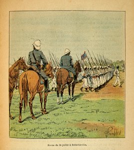Henri Galli dit Galllichet（1854-1922）著、Louis Bombled（1862-1927）絵による「マダガスカルの戦争-1885-1895年のフランス遠征の逸話史」。Revue des troupes 7月14日号 作： Louis Charles Bombled