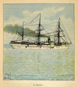 Henri Galli dit Galllichet (1854-1922)著、Louis Bombled (1862-1927)絵による「マダガスカルの戦争-1885-1895年のフランス遠征の逸話史」。マダガスカルに向かう病院船「シャムロック」、個人蔵 作： Louis Charles Bombled