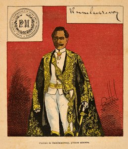 Henri Galli dit Galllichet (1854-1922)著、Louis Bombled (1862-1927)絵による「マダガスカルの戦争-1885-1895年のフランス遠征の逸話史」。ライニライアリヴォニー首相（1828-1896）の肖像、個人蔵 作： Louis Charles Bombled