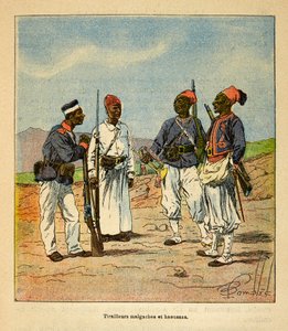 Henri Galli dit Galllichet (1854-1922)著、Louis Bombled (1862-1927)絵による「マダガスカルの戦争-1885-1895年のフランス遠征の逸話史」。マダガスカルとハウサのティライユール、個人蔵 作： Louis Charles Bombled
