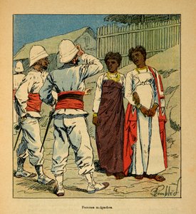 Henri Galli dit Galllichet (1854-1922)著、Louis Bombled (1862-1927)絵による「マダガスカルの戦争-1885-1895年のフランス遠征の逸話史」。マダガスカルの女性に同情するフランス兵、個人蔵 作： Louis Charles Bombled