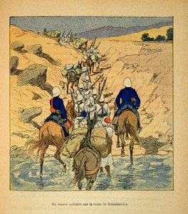 Henri Galli dit Galllichet (1854-1922)著、Louis Bombled (1862-1927)絵による「マダガスカルの戦争-1885-1895年のフランス遠征の逸話」：1895年のスベルビビルへの道中の軍の護送車、個人蔵 作： Louis Charles Bombled