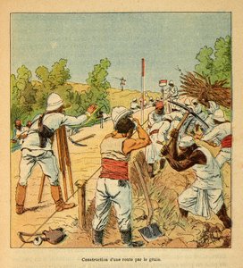 Henri Galli dit Galllichet (1854-1922)著、Louis Bombled (1862-1927)絵による『マダガスカルの戦争-1885-1895年のフランス遠征の逸話史』。1895年ジェニーによるマダガスカルの道路建設、個人蔵