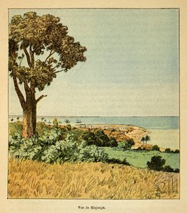Henri Galli dit Galllichet（1854-1922）著、Louis Bombled（1862-1927）絵による「マダガスカルの戦争-1885-1895年のフランス遠征の逸話史」。19世紀シエクルのマジュンガ市の眺め、個人蔵 作： Louis Charles Bombled