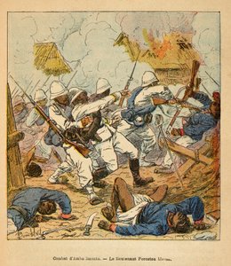 Henri Galli dit Galllichet (1854-1922)著、Louis Bombled (1862-1927)絵による「マダガスカルの戦争-1885-1895年のフランス遠征の逸話史」。1895年のアンボロンティの戦いで負傷したフォレストン中尉、個人蔵