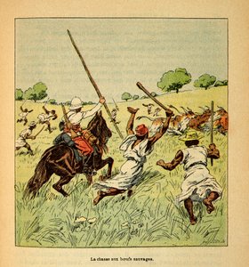 Henri Galli dit Galllichet (1854-1922)著、Louis Bombled (1862-1927)絵による「マダガスカルの戦争-1885-1895年のフランス遠征の逸話史」。1895年のマダガスカルでの野牛の狩猟、個人蔵 作： Louis Charles Bombled