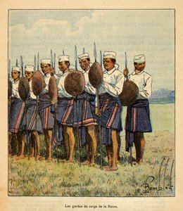 Henri Galli dit Galllichet (1854-1922)著、Louis Bombled (1862-1927)絵による「マダガスカルの戦争-1885-1895年のフランス遠征の逸話史」。ラナヴァローナ王妃の衛兵、個人蔵 作： Louis Charles Bombled