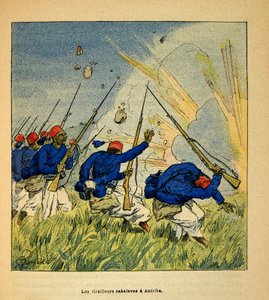 Henri Galli dit Galllichet (1854-1922)著、Louis Bombled (1862-1927)絵による「マダガスカルの戦争-1885-1895年のフランス遠征の逸話史」。1895年のアンドリバでの戦闘中のサカラベ・ティライユ隊、個人蔵