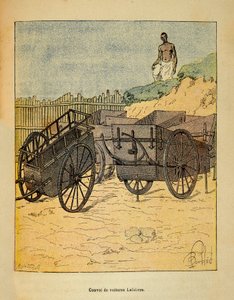 Henri Galli dit Galllichet (1854-1922)著、Louis Bombled (1862-1927)絵による「マダガスカルの戦争-1885-1895年のフランス遠征の逸話集」。ルフェーヴルが軍隊の補給に使用する車のコンボイ、個人蔵