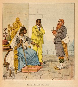 Henri Galli dit Galllichet (1854-1922)著、Louis Bombled (1862-1927)絵「マダガスカルの戦争-1885-1895年のフランス遠征の逸話」：イギリス人ジャーナリストが1895年にラバナロ女王にインタビューした際に、首相が同席していた。
