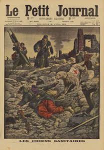 救助犬を使って負傷者を探す、フランス、第一次世界大戦、1915年 作： Louis Charles Bombled
