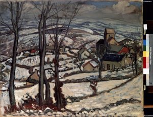 雪の下のモルヴァンの村。 ルイ・シャルロ（1878-1951）の絵画 作： Louis Charlot