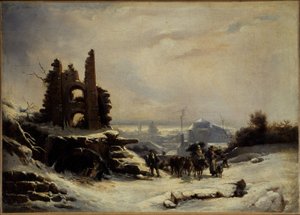 市場からの帰り（パリの雪）1830年頃（油彩・カンヴァス） 作： ルイクロードペインティングインダストリー