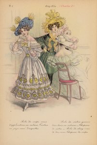 フランスのファッション：1829-1830年、シャルル10世（カラーリトグラフ） 作： Louis Colas