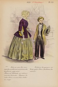 フランスのファッション：1848年、2eレピュブリック（カラーリトグラフ） 作： Louis Colas