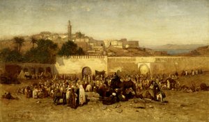 1873年、モロッコ、タンジェの城壁の外の市場の日。 作： Louis Comfort Tiffany