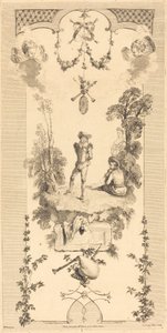 笛の音に合わせて踊る羊飼い 作： Louis Crépy after Antoine Watteau