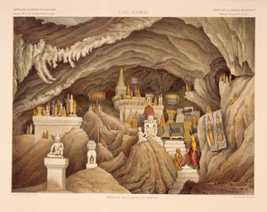 ラオスの洞窟寺院の内部、F。ソリュー作のプリント、「1866年、1867年、1868年のインドシナの探索航海」、フランシスガルニエ、アーネストドゥダールデラグリー、p